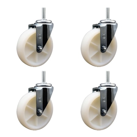 Service Caster 5 Inch Nylon Wheel Swivel 58 Inch Threaded Stem Caster Set Service Caster SCC-TS20S514-NYS-58212-4